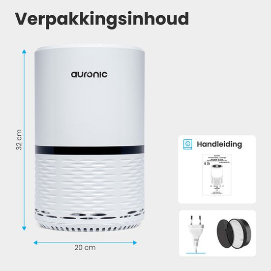 Auronic Air Purifier - Purificateur d'air avec filtre HEPA - Elimine 99.97% - 25W - 3 étapes - Blanc