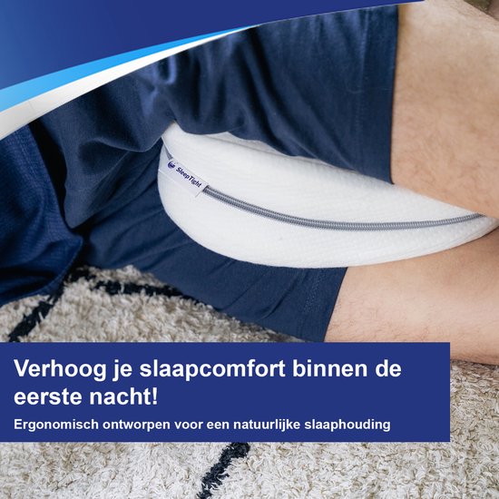 Oreiller de genou Sleeptight pour le lit - Oreiller de sommeil latéral - Oreiller de jambe - Oreiller de genou orthopédique anti-douleur - Dormeurs latéraux - Mousse à mémoire de forme - 25 cm