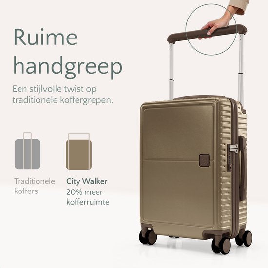 Skycases City Walker - Bagage à main Valise - 34L - Léger et solide - Roues pivotantes à 360° - Verrouillage TSA - Housse de protection incluse - Compact et spacieux - Champagne