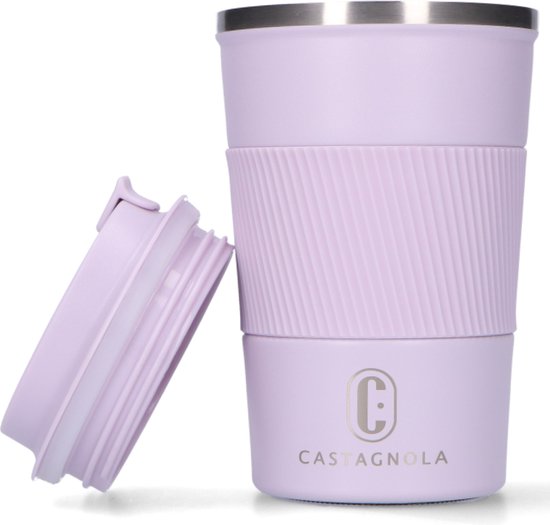 Castagnola Thermos Cup - Coffee Mug To Go - Travel Mug for Coffee and Tea - Tea Mug - 380 ML - stainless steel - Light Purple