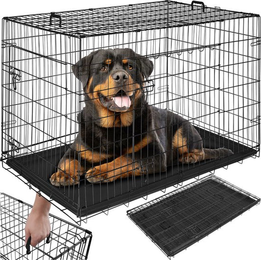 tectake® Dog Cage - Dog Fence Box - Dog Kennel - Boîte à chien pliable - Boîte de transport stable pour chiens et chiots - Pour le coffre, la voiture, le camping et la maison - 121.5 x 75.5 x 80.5 cm