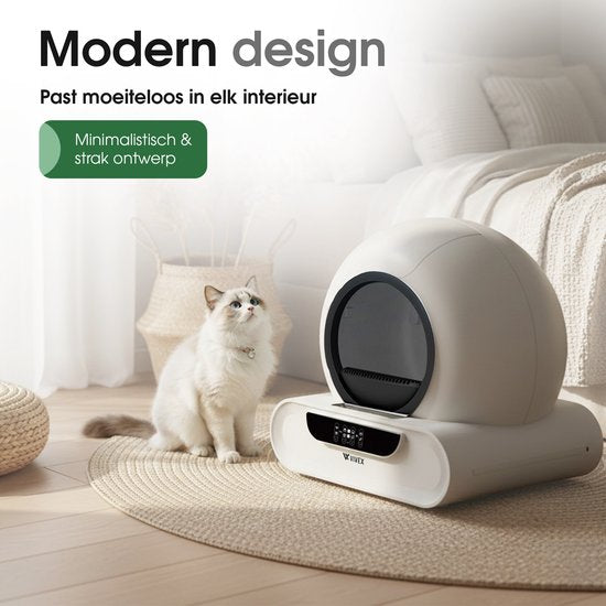 Vivex® Automatic Litter Box - Bac à litière autonettoyant avec application - 75L - avec tapis et 5 sacs de ramassage en rouleau - XXL