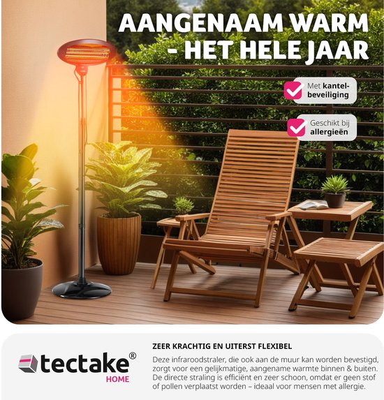 tectake® - Chauffage infrarouge - Chauffage avec support ou fixation murale - Lampe chauffante pour table à langer - Chauffage pour salle de bain - Chauffage infrarouge pour terrasse - Chauffage électrique - 2000W - 3 niveaux