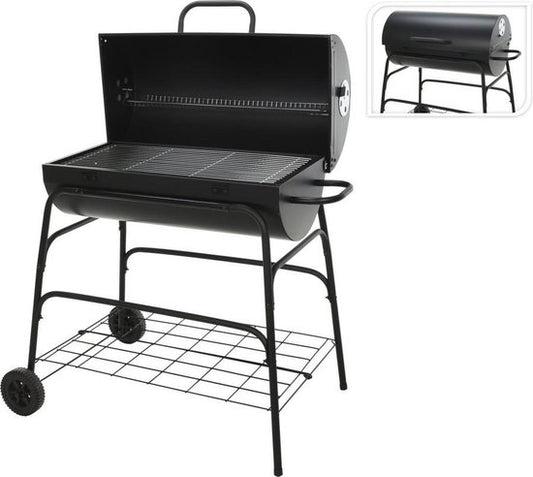 BBQ Collection Barbecue au charbon de bois - avec roues et grille de réchauffage - 100 x 39 x 100 cm - noir