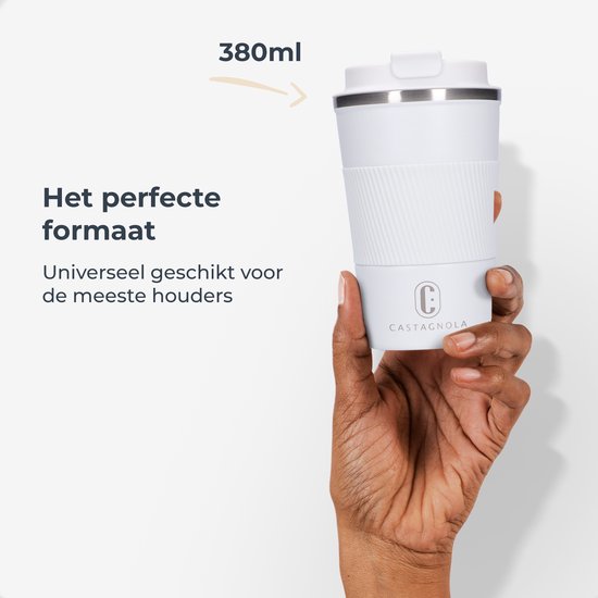 Castagnola Thermos Cup - Coffee Mug To Go - Travel Mug for Coffee and Tea - Tea Mug - 380 ML - stainless steel - White