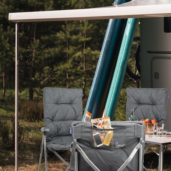 TRVLMORE Chaise de camping - Sac de transport inclus - Chaise pliante confortable - Capacité de charge de 150 kg - Chaise de camping - Rangement - Chaise pliante - Gris