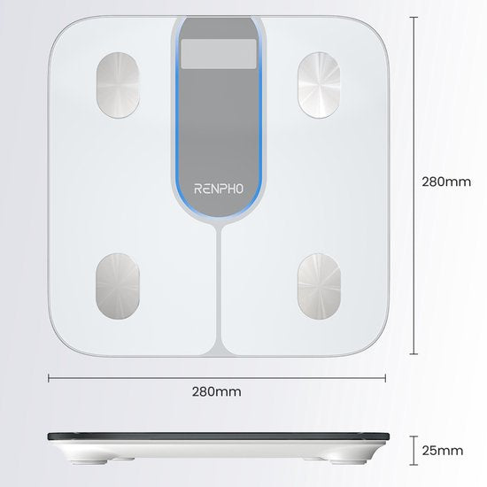 Renpho Elis 1C - Pèse-personne intelligent avec analyse du corps - 13 mesures - avec bluetooth et support d'application - Blanc