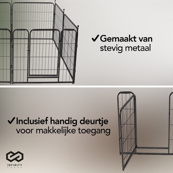 Infinity Goods Parc à chiens - Parc à chiots - 8 panneaux - 100 x 80 CM - pliable - avec porte - acier - noir