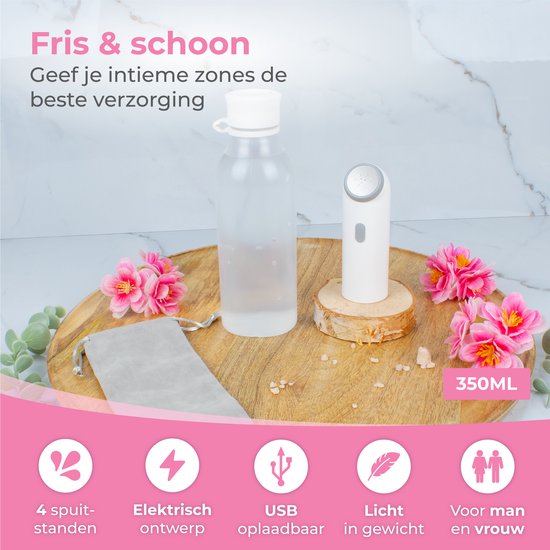 Nuvance - Douche vaginale électrique - Peri Bottle - 350ml - Utilisable sur n'importe quelle bouteille d'eau - Bidet portable - Rechargeable - Douchette Bidet