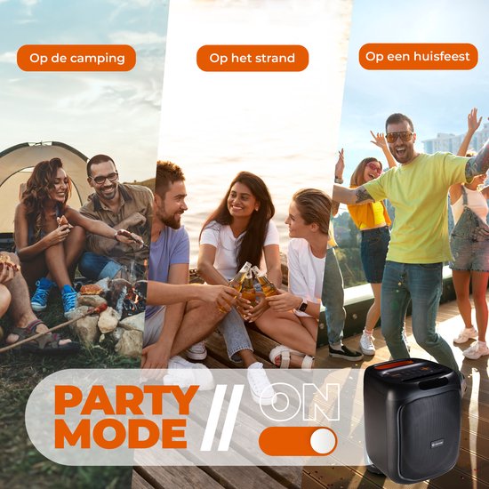 Enceinte Bluetooth Denver Party Box - Lumières disco - Incl. Télécommande - Prise microphone - BPS165