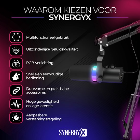 SynergyX SonicFlex Pro ll Microphone - Microphone de jeu USB avec bras XC7 - PC Gaming - Convient pour PC/PS4/PS5 - RGB - Podcast - Gaming - Streaming - Noir