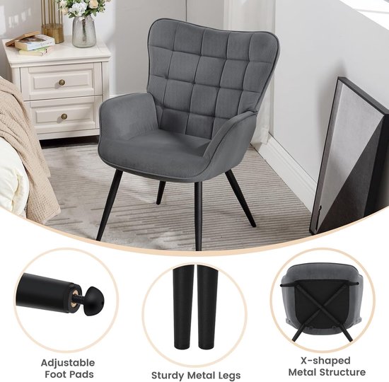 WOLTU Wing Chair, Moderne, Fauteuil de relaxation, Fauteuil TV, Confortable, Fauteuil de lecture, Salon, Fauteuil, Fauteuil de relaxation, Pieds en métal, Fauteuil