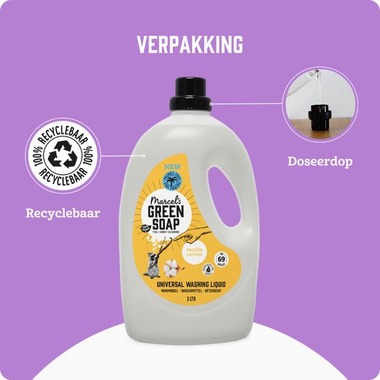 Détergent universel Marcel's Green Soap - Grand paquet - Vanille et coton - 3L - 69 lavages