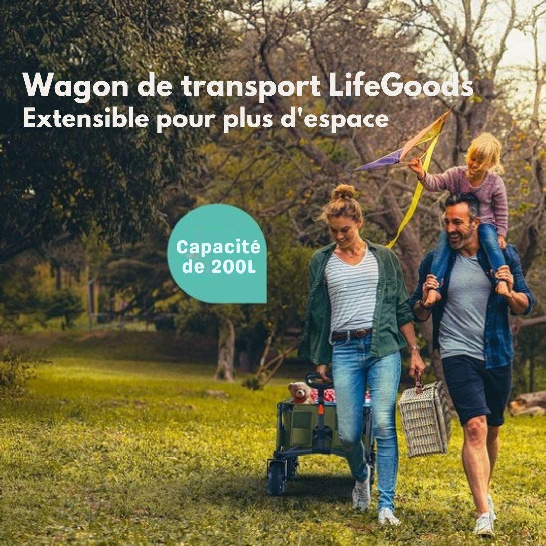 LifeGoods Wagon - 130KG - 200L - Pliable - Avec housse de protection - Vert