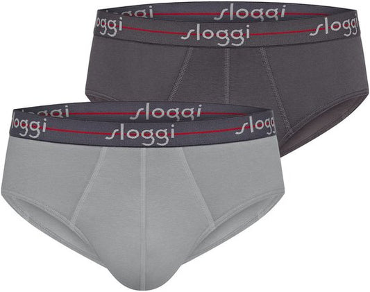 Sloggi Start Midi 2-Pack Briefs - Hommes - Coton/Elastane - Taille régulière - Bande élastique - Noir/Gris - Taille XL