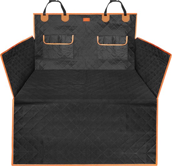 Jake and Jacky Dog Blanket Car Trunk - Couverture de voiture pour chien - Housse de protection - Avec sac de rangement et autorisation - Noir/Orange