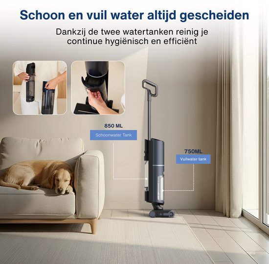 Samako Aqualis S1 - Aspirateur avec fonction serpillière - 2-1 Floor cleaner - Wet Dry Mop Vacuum cleaner - Self-cleaning and Drying - 35min battery life