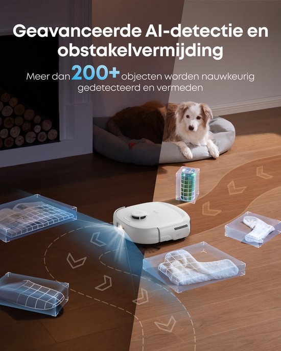 eufy Robot Aspirateur Omni E25, système de balayage HydroJet, puissance d'aspiration de 20 000 Pa, brosses DuoSpiral qui démêlent, bras CornerRover pour nettoyer les coins, station tout-en-un, pour les familles avec animaux et enfants.