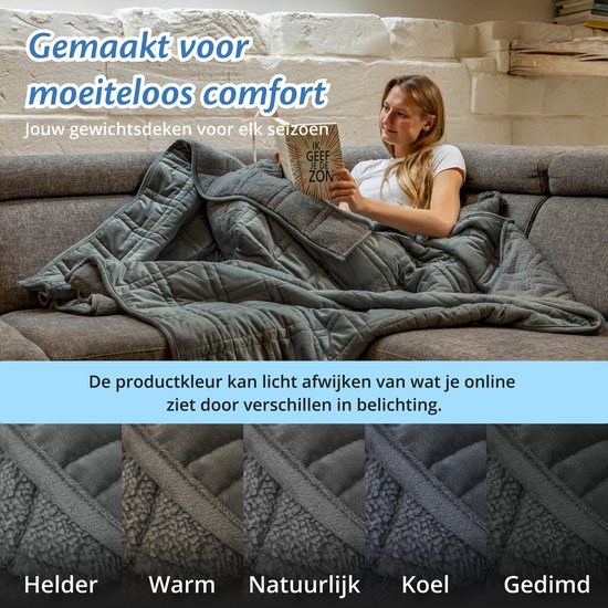 Ella Couverture lestée 9 kg 150 x 200cm - Couverture lestée Flanelle & Sherpa - Couverture lestée - Couverture lestée OEKO-TEX - Gris
