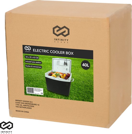 Infinity Goods Glacière électrique - 40L - Glacière - 12V et 230V - Frigobox - Refroidissement et chauffage - Noir