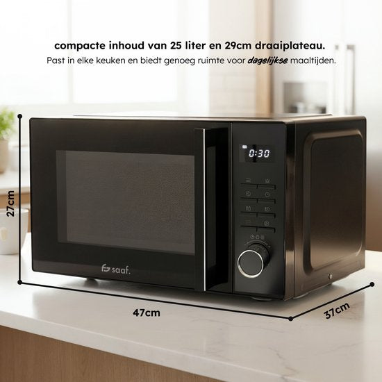 Micro-ondes combiné - 25L - Micro-ondes combiné à poser - Fonction gril et air chaud - 10 programmes de cuisson - Minuteur numérique et sécurité enfant - 900W - Noir - Saaf