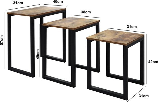 Ensemble de 3 tables d'appoint industrielles brun-noir : élégant et peu encombrant