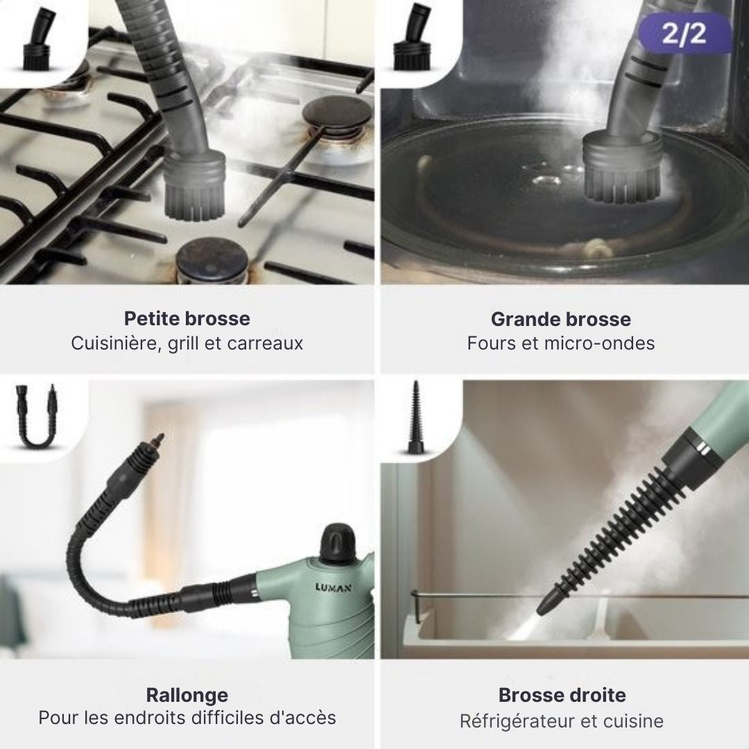 Nettoyeur vapeur portatif - LUMAN - Nettoyeur vapeur à main - 16 en 1 - Détachant - 1050 Watts - 450 ML - Vert