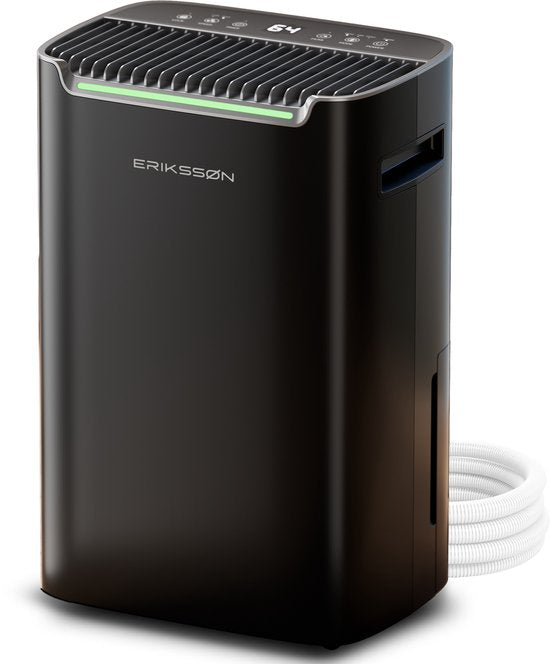 Déshumidificateur Dry Pro Plus d'Erikssøn - Déshumidifie jusqu'à 20 litres par jour - Fonction Lavage-Séchage - Convient pour la maison, la chambre, la salle de bain, le salon et le sous-sol - Déshumidificateur - Noir