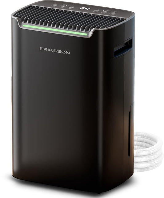 Erikssøn Dry Pro Plus Déshumidificateur 20L - Lavage-séchage, minuterie et hygromètre - Maison, chambre, salle de bain - Noir