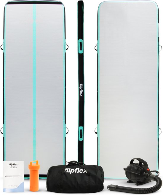 Flipflex Airtrack - Tapis de gymnastique - 3 mètres - 10cm d'épaisseur - tapis de gymnastique - avec mini-tour 600W - avec sac de transport de luxe - Gymnastique