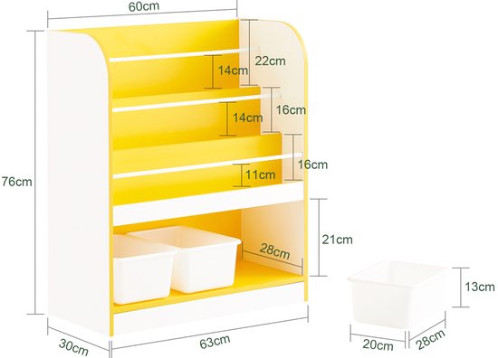 SoBuy KMB108-G Bibliothèque pour enfants - Rack de rangement en bois blanc avec 3 compartiments