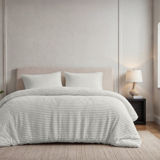 Zydante® Housse de couette Teddy Rib - 200x220 cm - Foggy Dew - avec 2 taies d'oreiller