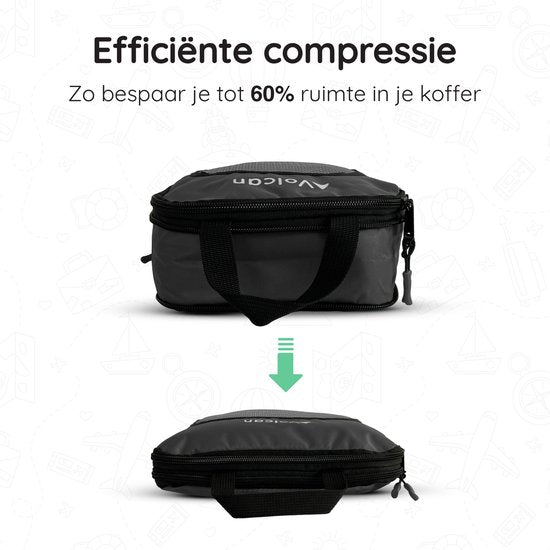 Cubes de compression Volcan - Organiseur de valise - Lot de 4 - Avec fermetures éclair de compression - Pour sac à dos et valise - Noir