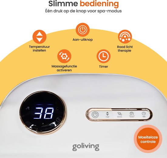 Goliving Bain de pieds automatique - 3x sels de bain inclus - Appareil de massage des pieds - Bain de pieds pliable avec massage - Chauffage jusqu'à 48°C- Télécommande - Blanc