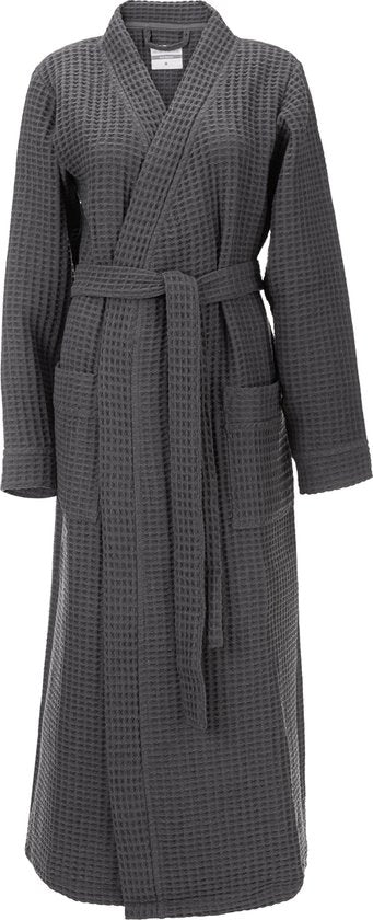 Heckettlane Peignoir gaufré - robe de chambre pour femmes et hommes - L - Manteau du matin en coton - Convient pour le sauna - Gris
