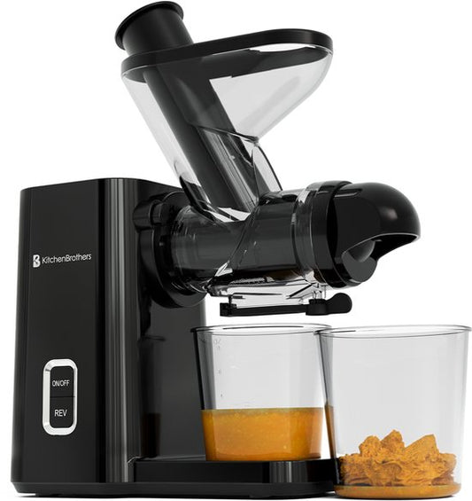 KitchenBrothers Slowjuicer - Mini presse-agrumes - Presse-légumes et fruits - Alimentation 40 mm et 50 mm - 400 ml - Noir