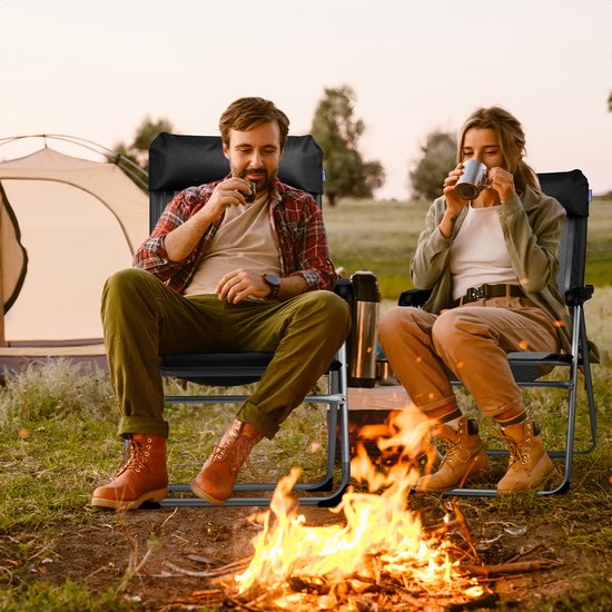 TRVLMORE Chaise de camping - 5 positions - Chaise de camping pliante - Capacité de charge 110 kg - Chaise de pêche - Chaise pliante - Noir