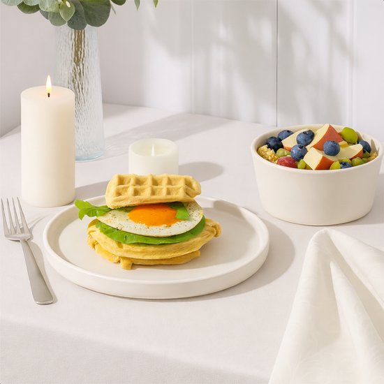 Service de vaisselle Luft 6 personnes - Service d'assiettes de restaurant - Bols - Assiettes plates - Moderne - Faïence massive, céramique - Crème/beige/blanc - 18 pièces
