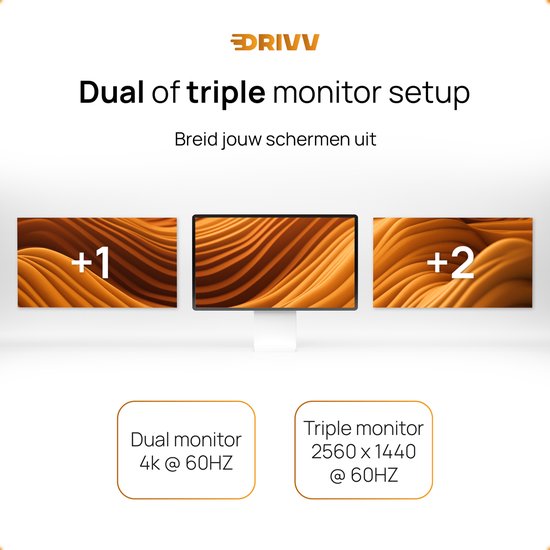 Drivv. Câble Displayport - 8K 60Hz - 4K 144 Hz - 32.4GBps - Displayport 1.4 - Câble DP - 2 mètres - Orange