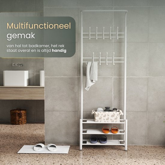 O'DADDY® porte-manteau droit - porte-manteaux - porte-manteau avec porte-chaussures - porte-manteau noir - porte-manteau - porte-vêtements - porte-manteau avec porte-manteau - porte-manteau avec porte-chaussures - porte-manteau en métal - 66 x 30 x 190 cm