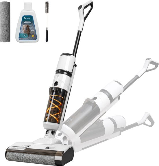 Saaf Floor Cleaner M200 - Batterie 45 min - Balai électrique - Balai à franges avec fonction balayage - Station d'affichage et de nettoyage - Stérilisation à l'eau - Blanc