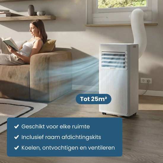 Auronic Mobile Air Conditioner - 9 000 BTU - 3 en 1 - Climatisation avec 2 kits d'étanchéité de fenêtre - Ventilateur - Déshumidificateur - refroidit jusqu'à 25m² - Blanc