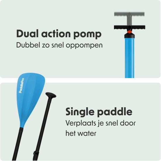 LifeGoods SUP Board Tandem - 2 personnes - 220 KG de capacité de charge - 381 x 86 cm - Gonflable - Pack Sup complet - Bleu ciel