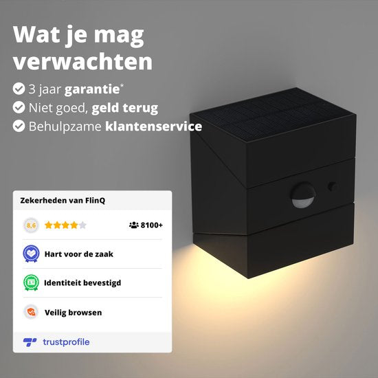 FlinQ Solar TwistCube 2-pack - Transformable en 4 formes - Applique solaire d'extérieur - Lampe solaire d'extérieur avec détecteur de mouvement - Lampe de jardin LED avec détecteur jour et nuit - Eclairage extérieur