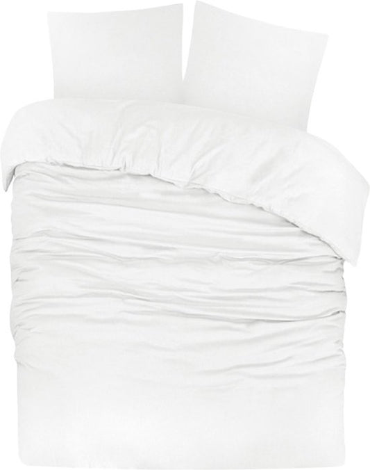 DoubleDry Housse de couette Flanelle - 140x200/220 cm Single - 100% coton doux - Respirant et doux pour la peau - Certifié OEKO-TEX & BSCI - Blanc
