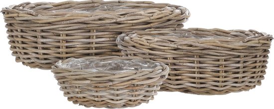 Mica Decorations Marcia Panier à plantes d'extérieur - Lot de 3 - H40 x Ø43 cm - Rotin - Gris
