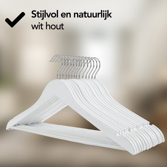 Infinity Goods 30 cintres en bois blanc - Cintre - Règle pour pantalons et encoches - Crochet en métal - Adultes - 30 pièces - Blanc