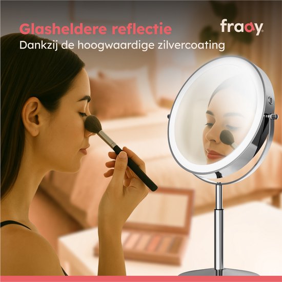 Fraay® XL Miroir de maquillage avec éclairage LED - grossissement 10x - Miroir grossissant avec lumière - rechargeable - Miroir de rasage - Miroir de salle de bain - Chrome