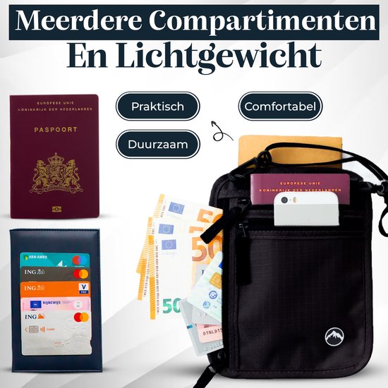 Portefeuille de voyage - Porte passeport - Porte passeport avec blocage RFID - Portefeuille de voyage - Coffre-fort de voyage - Portefeuille de voyage pour femmes et hommes - Noir