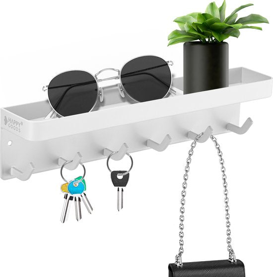 Happy Goods® Porte-clés blanc - Armoire à clés d'intérieur - Autocollant - Porte-clés - Acier inoxydable - Organisateur de clés - Tableau de clés moderne - Porte-clés avec vis - Armoires à clés
